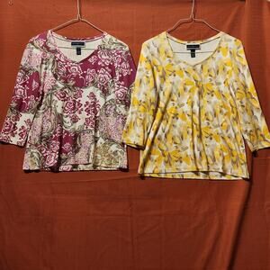 Karen Scott Sz Large 3/4 Sleeve Yellow & Pink Floral Tops Lot Of 2